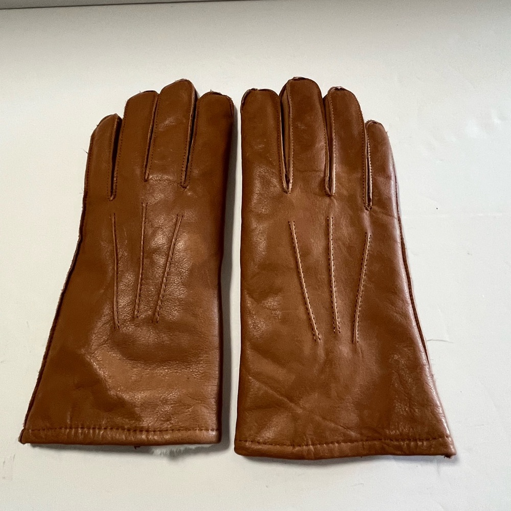 Men's Wilson’s Leather Brown Fur Lined Gloves Medium New